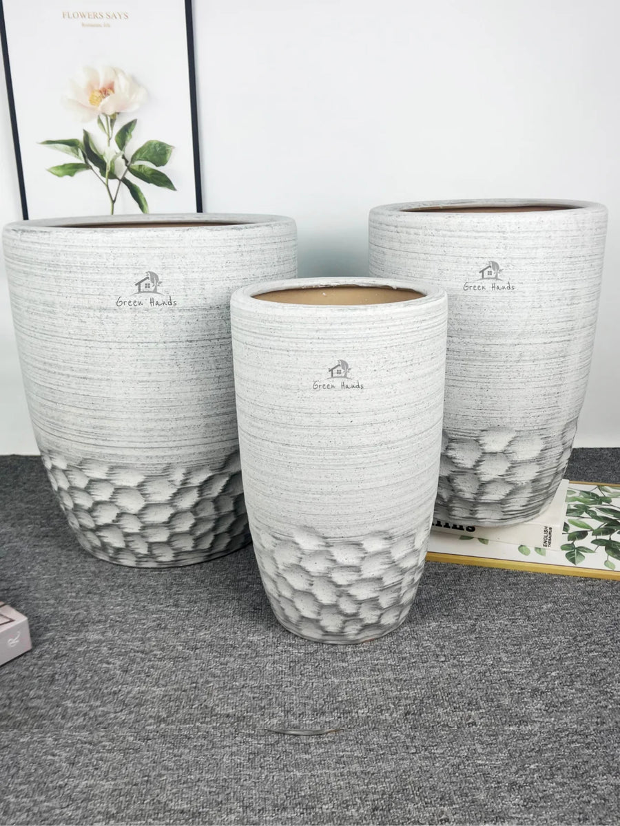 Modern Tall Ceramic Grey Honey Comb Pots: Elegance and Functionality Combined Set