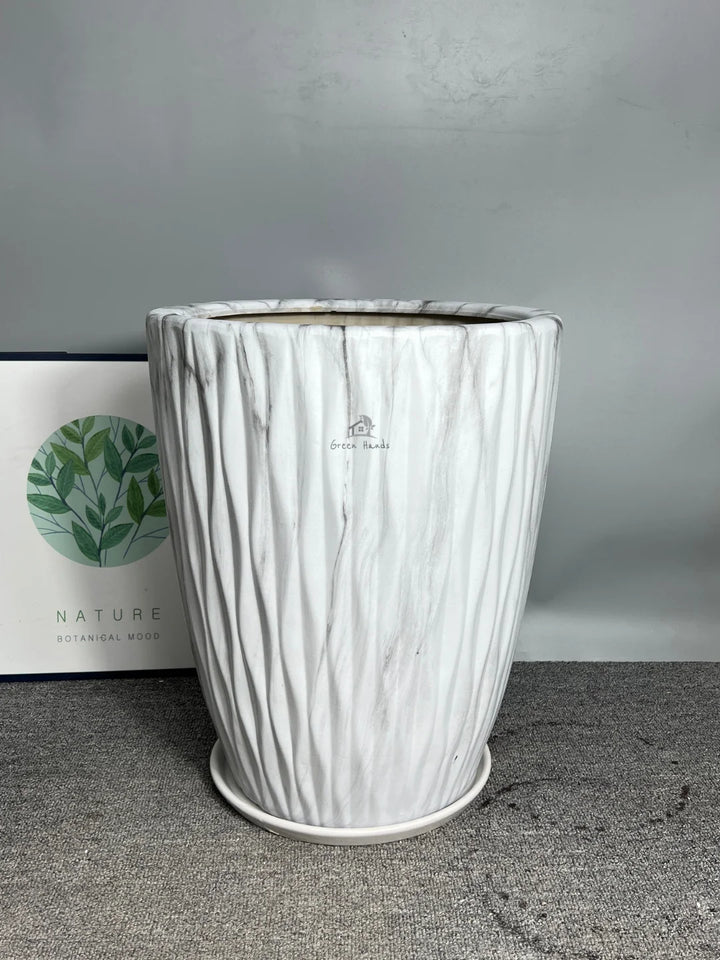 Premium Extra Large Marble Ceramic Pots Marble Grey L