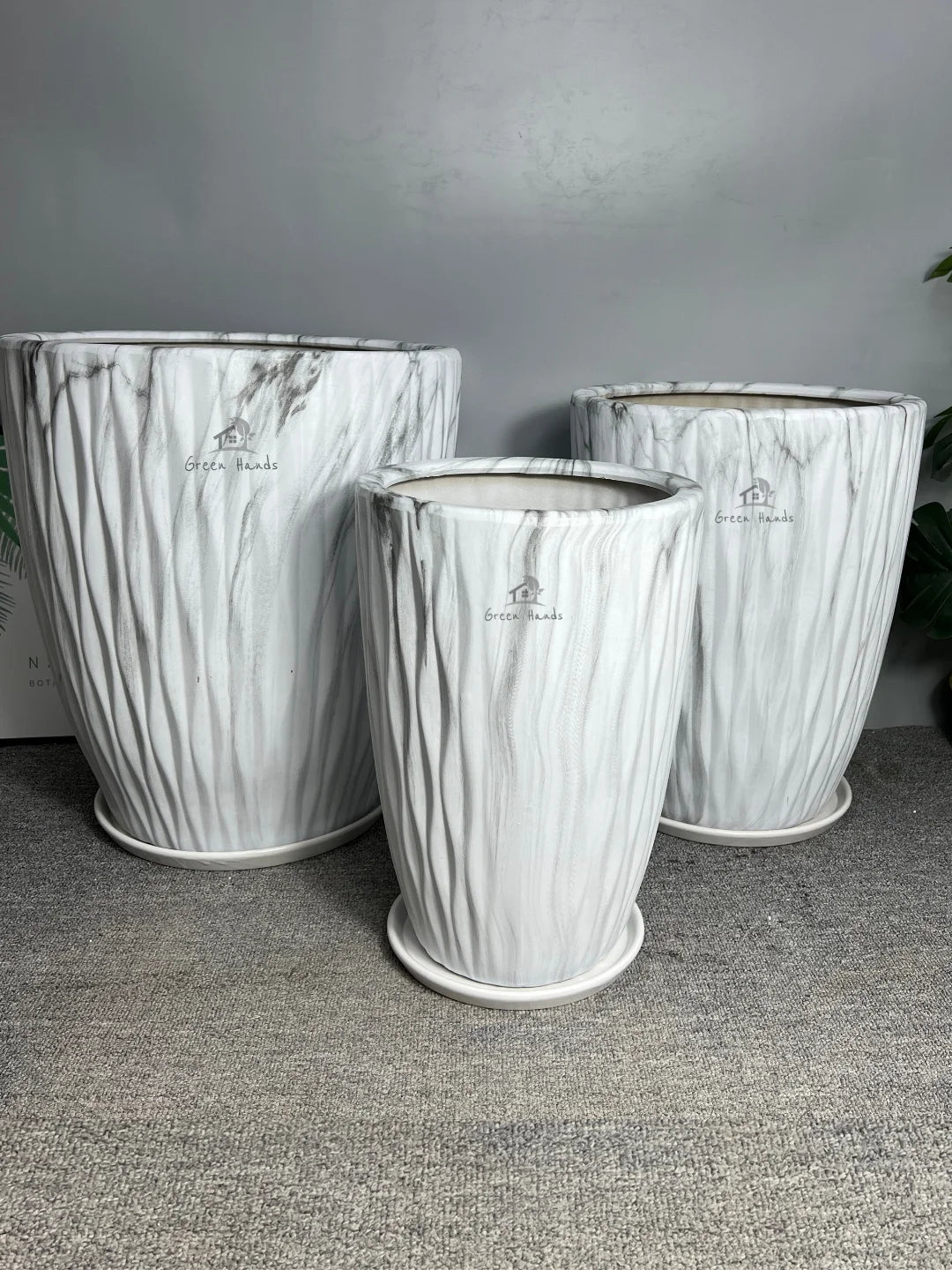 Premium Extra Large Marble Ceramic Pots Marble Grey Set