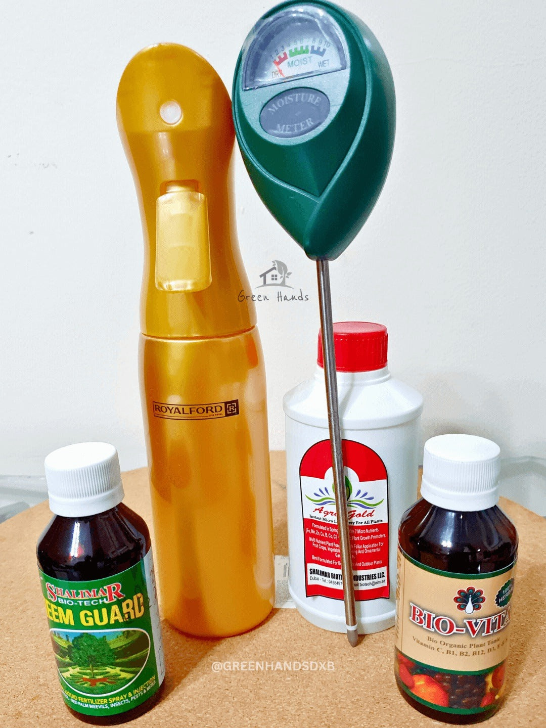 organic plant care Premium Kit for overwater balancing containing Misting Spray (350 ml) Organic Fertiliser (100 ml) Organic Pesticide (100 ml) organic leaf growth enhancer (250 ml) and a moisture meter medium size