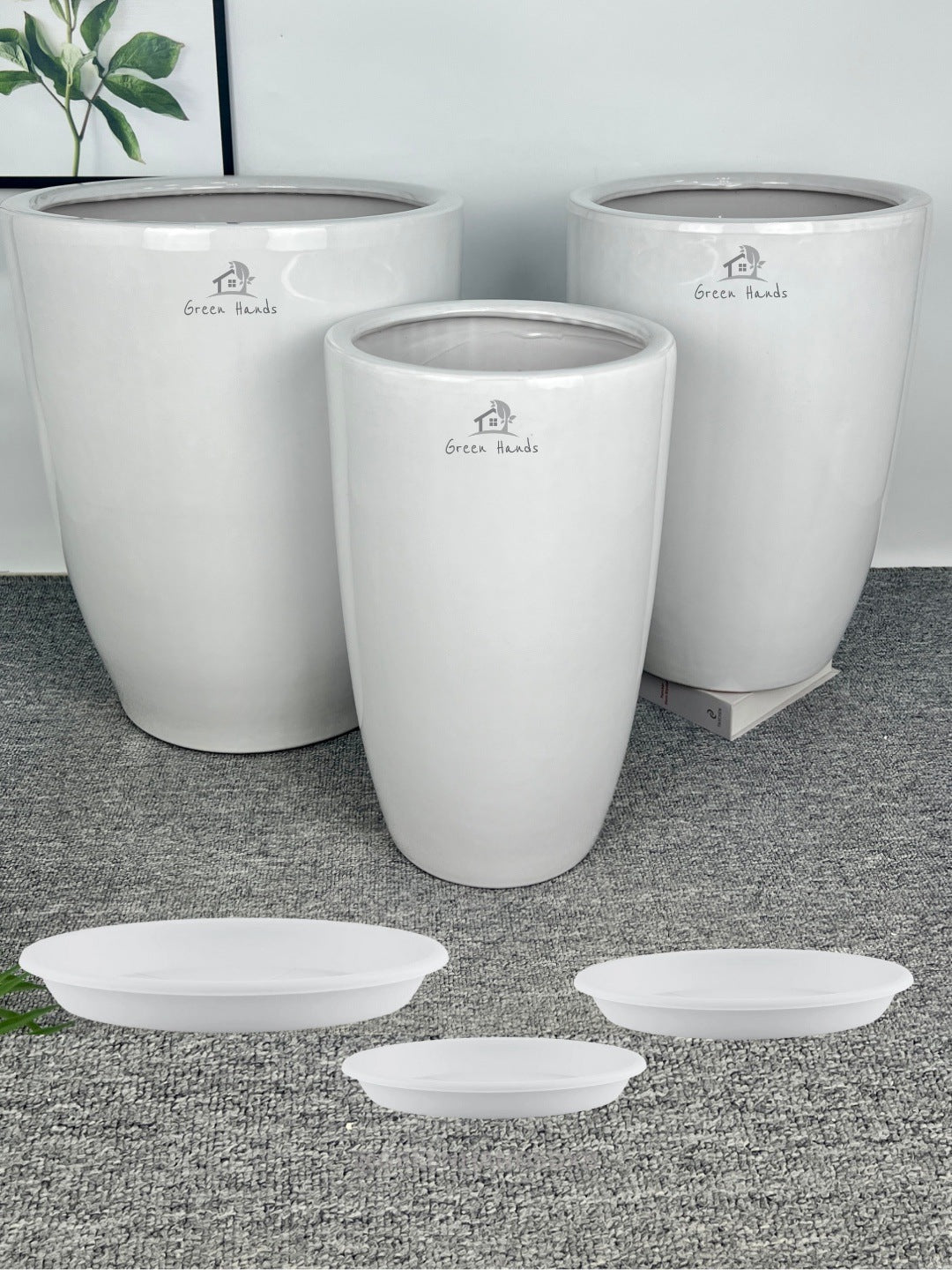 Best Value Glossy White Ceramic Pots: Perfect for Large & Extra Large Plants with Drain Holes and Base Plates | Now in Dubai & Abu Dhabi