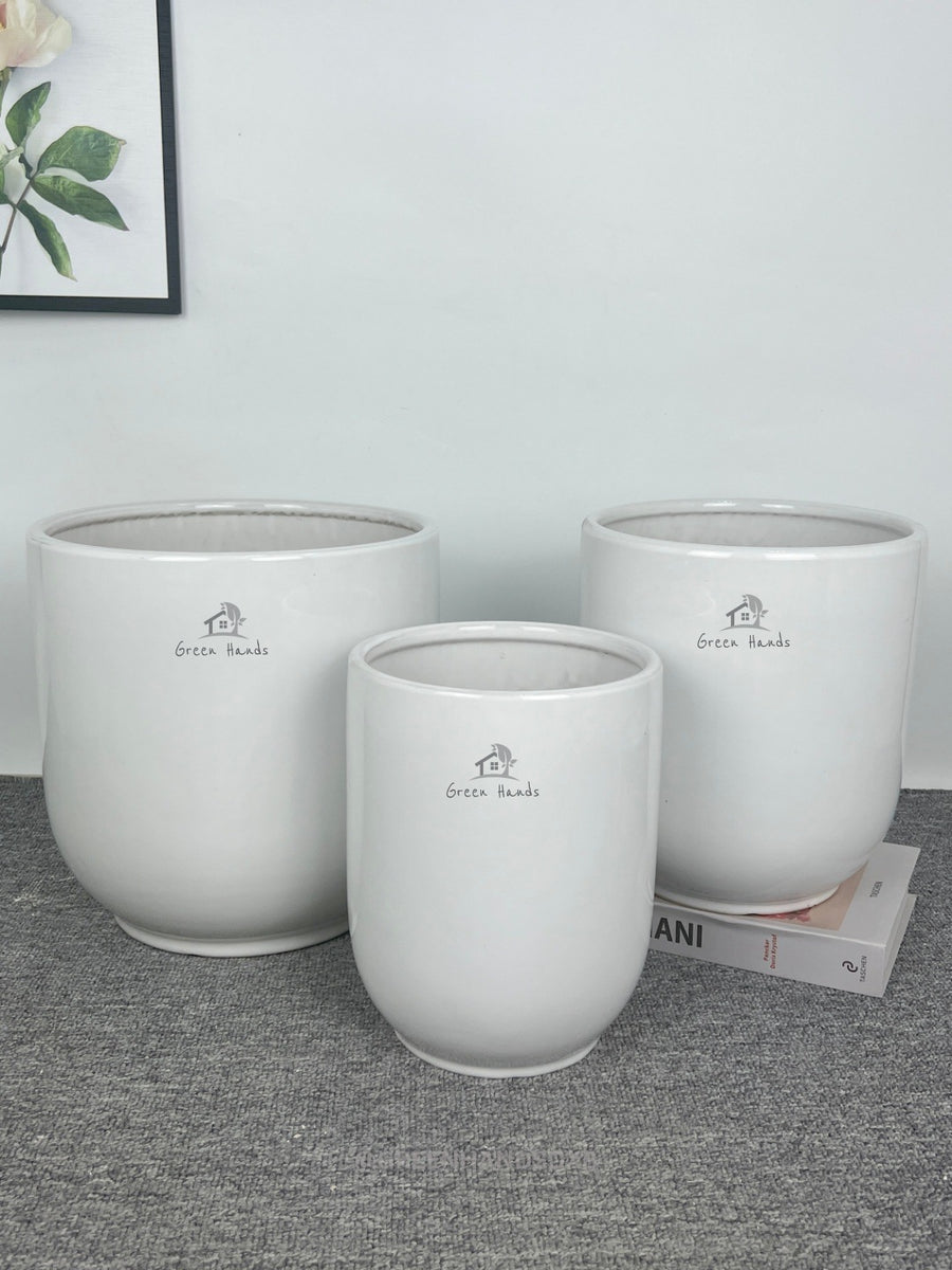 Elegant White Glossy Ceramic Pots: Best Value for Money with Base Plates and Drain Holes | Now in Dubai & Abu Dhabi