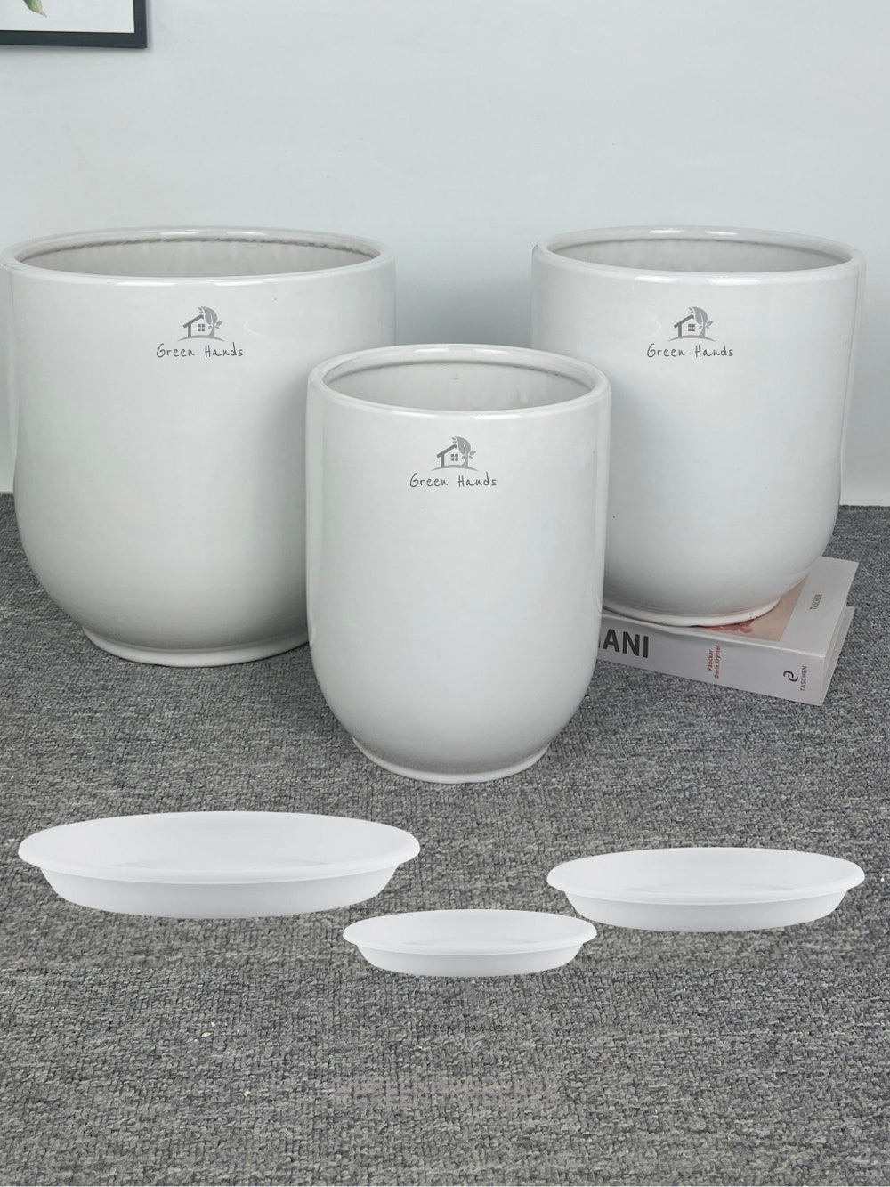 Elegant White Glossy Ceramic Pots: Best Value for Money with Base Plates and Drain Holes | Now in Dubai & Abu Dhabi