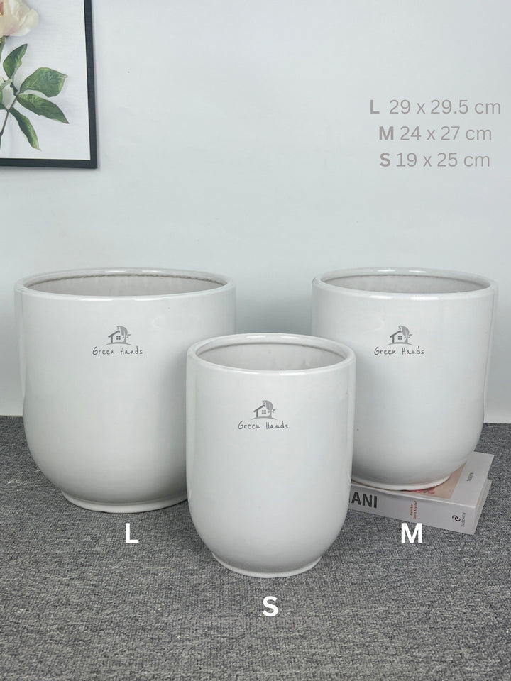 Elegant White Glossy Ceramic Pots: Best Value for Money with Base Plates and Drain Holes | Now in Dubai & Abu Dhabi