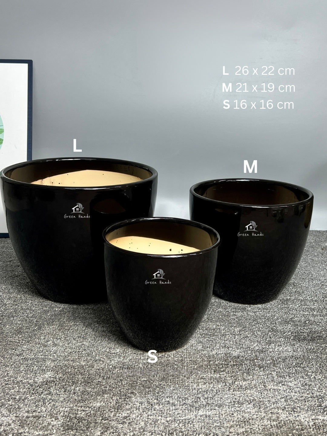 Sleek Black Ceramic Pots in Dubai & Abu Dhabi: Minimalistic Modern Design with Drain Holes with dimensions