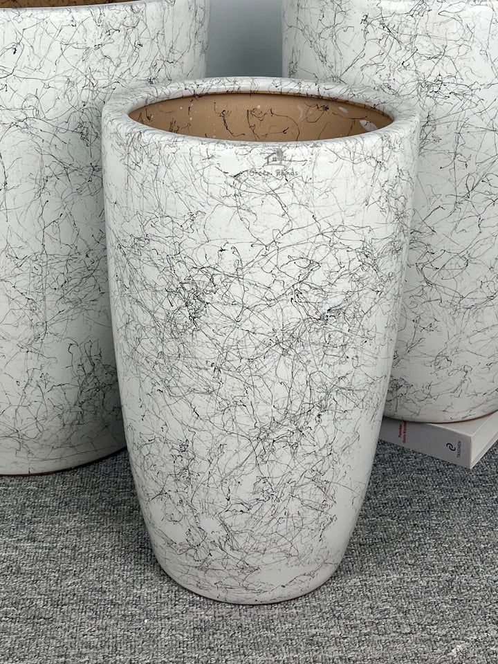 Tall Standalone Marble Ceramic Pots: Premium Design for Large & Extra Large Plants with Drain Holes and Base Plates | Available in Dubai & Abu Dhabi