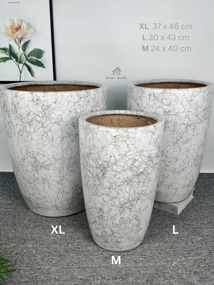 Tall Standalone Marble Ceramic Pots: Premium Design for Large & Extra Large Plants with Drain Holes and Base Plates | Available in Dubai & Abu Dhabi with dimensions